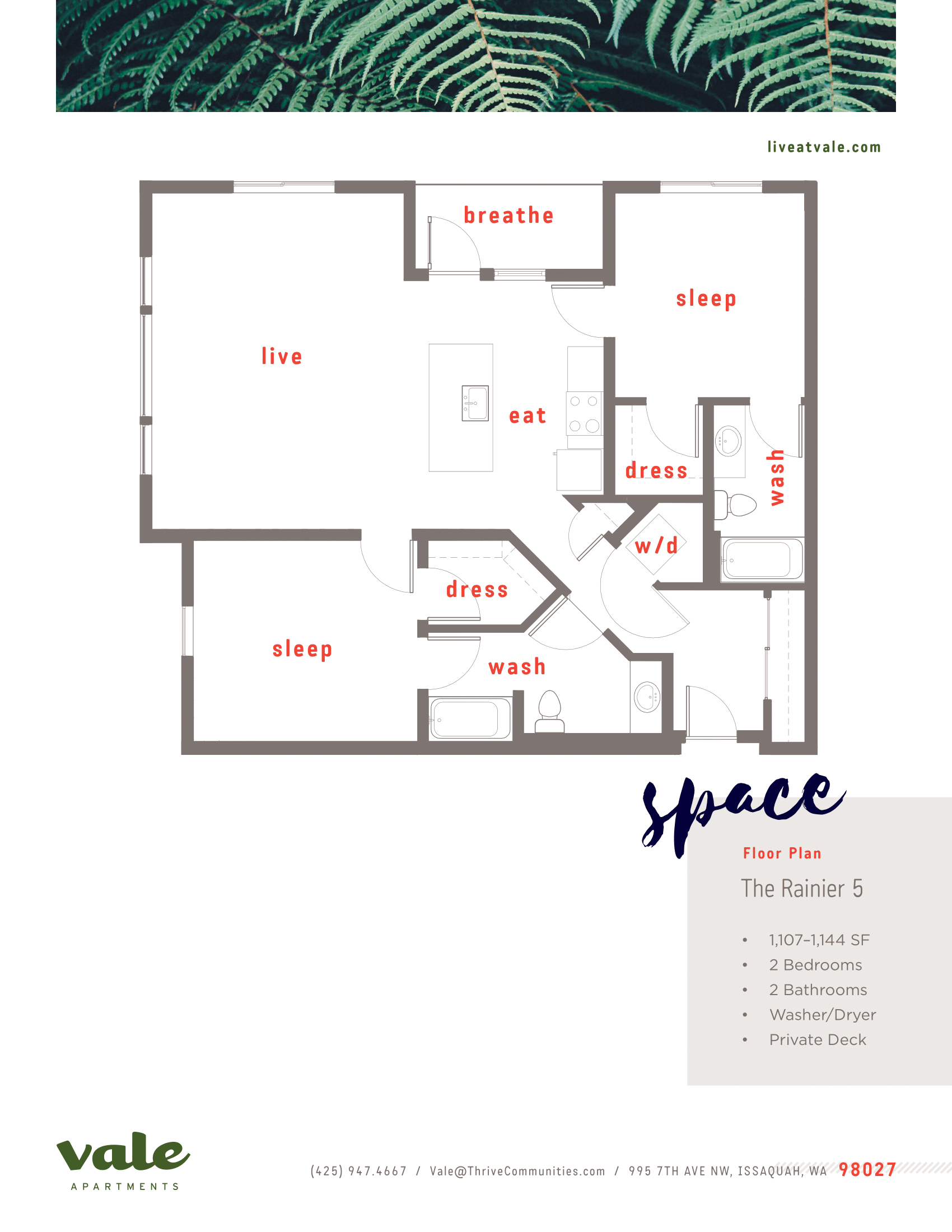 Floor plan for 2 beds, 2 baths, 1144 sqft